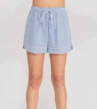 Blue Stripe Elastic Waist Shorts