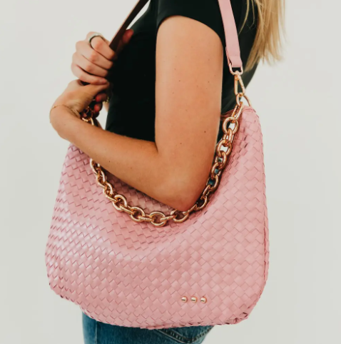 Sienna Slouchy Woven Shoulder Bag in Dusty Pink