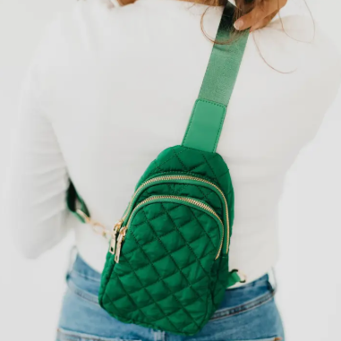 Sling pufer bag green with gold 