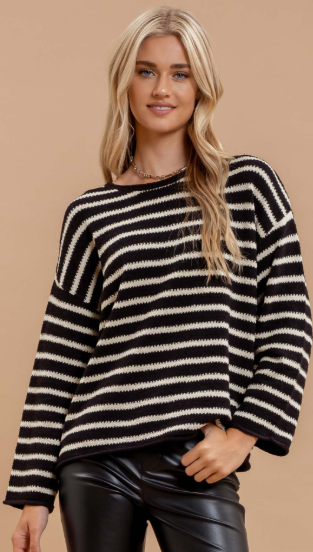 Stripe Boat Neck Drop Shoulder
