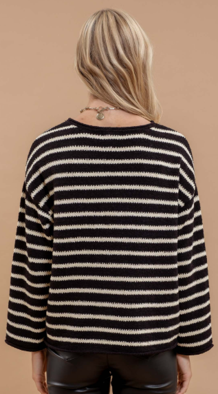 Stripe Boat Neck Drop Shoulder