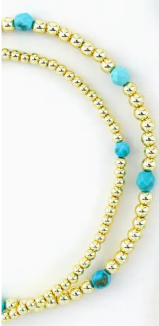 Stylish stack bracelet bead set with gold and turquoise beads
