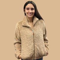 Cozy soft zip up teddy brown jacket 