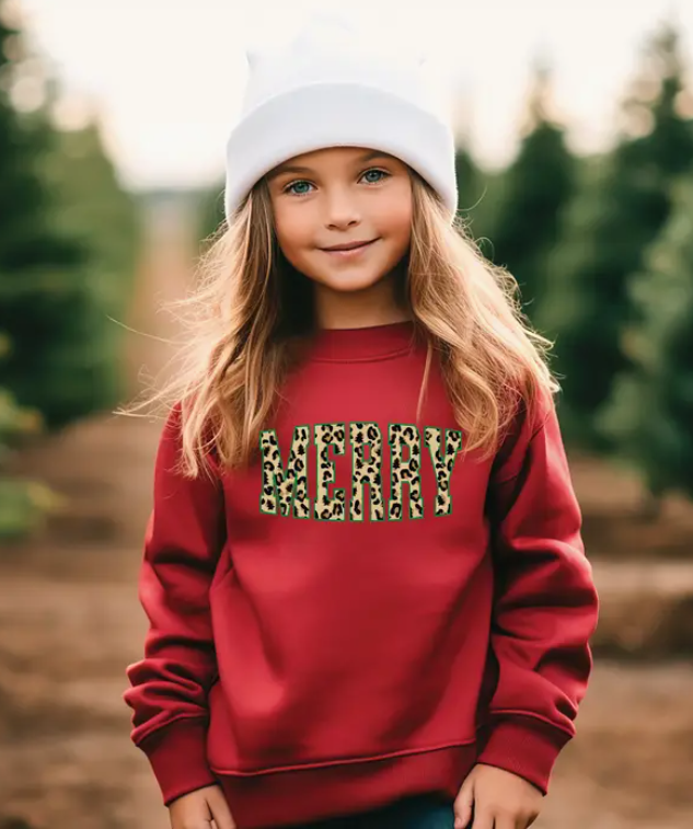 Tween Merry Leopard Print Christmas Sweatshirt