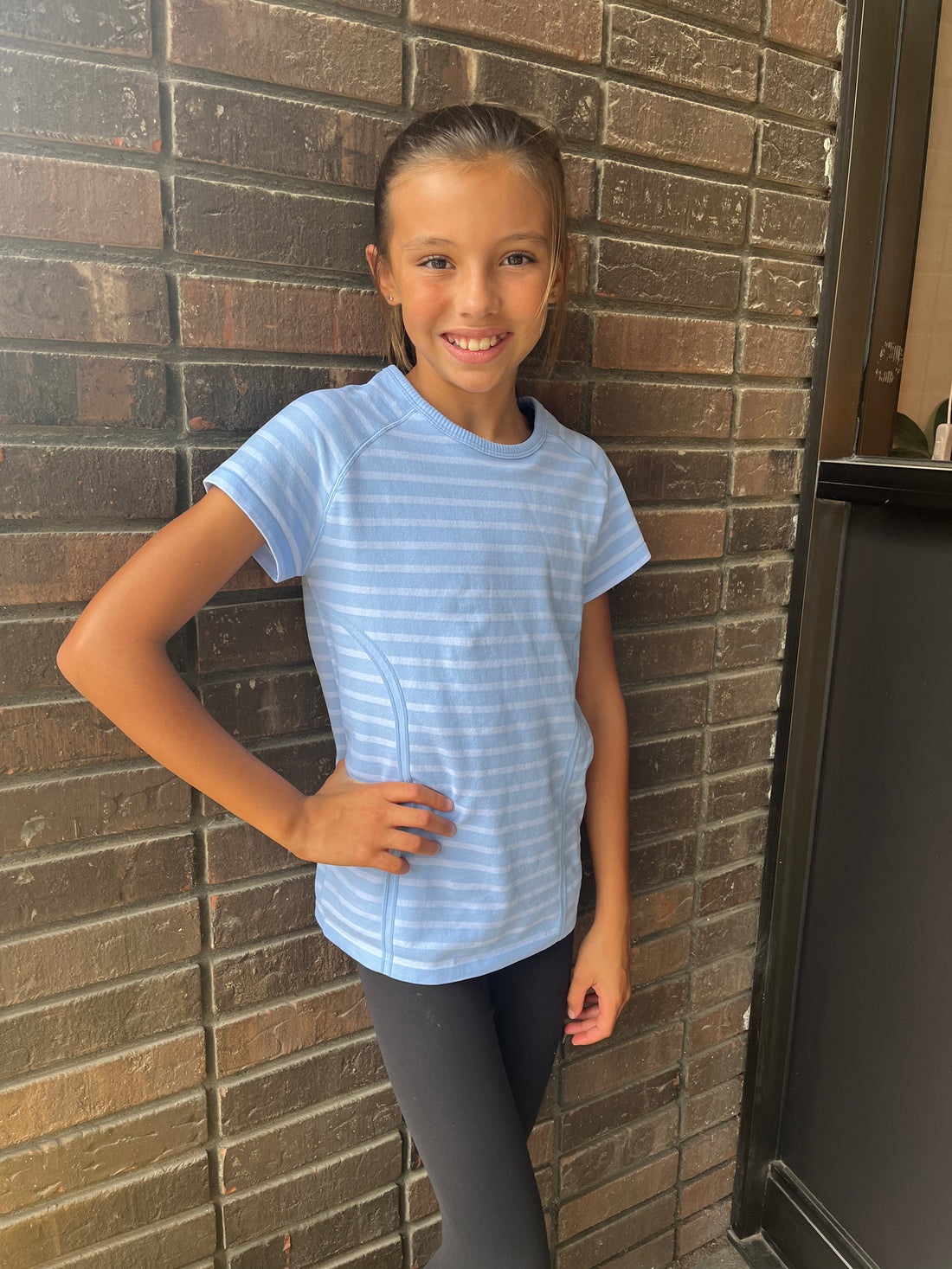 Girls active wear blue striped top