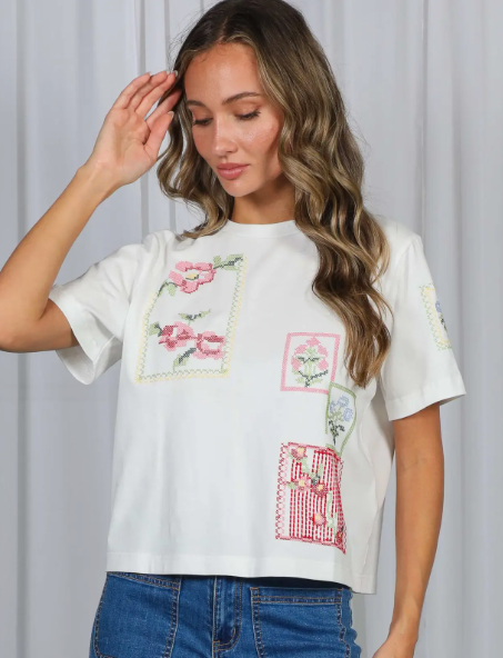 Floral Embroidered Cotton Top