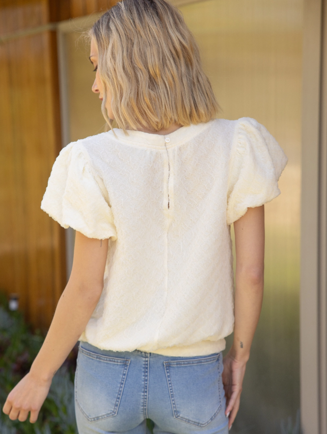 Soft Textured Puff Sleeve Top – Cream