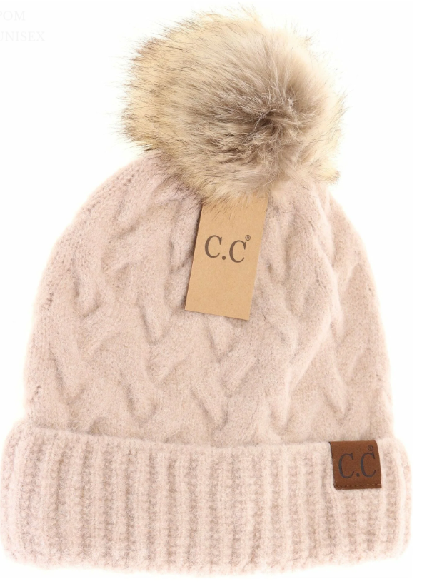Beige colored Chunky Pom C.C. Beanie