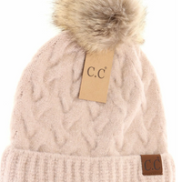 Beige colored Chunky Pom C.C. Beanie