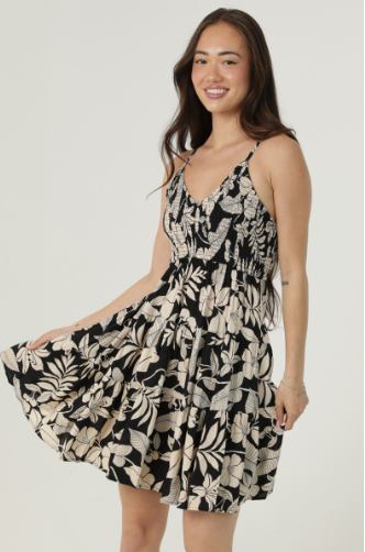 Black Floral Smocked Mini Dress