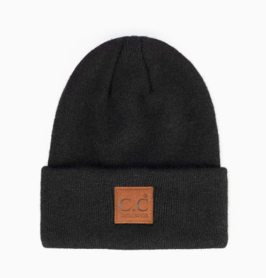 C.C. Heather Knit Beanie Hat in black