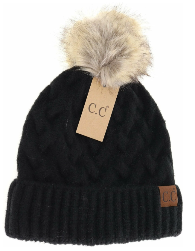 Black Chunky Pom C.C. Beanie