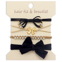 Black Bow bracelet and hair tie set