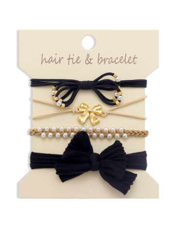 Black Bow bracelet and hair tie set