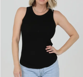 Rib Knit Rounded Hem Tank Top-Black