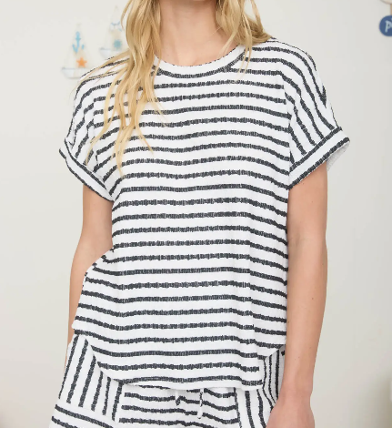 Textured Stripe Short Sleeve-black