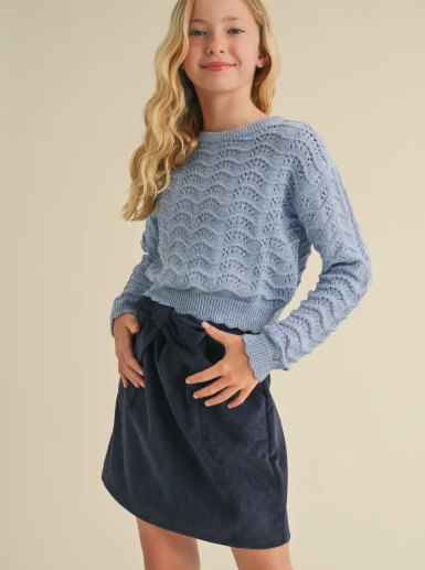 blue knit sweater