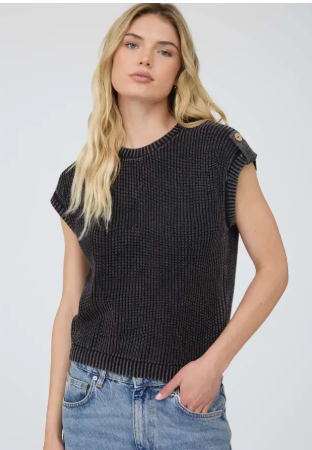 Acid Wash Tab Sleeve Knit Top