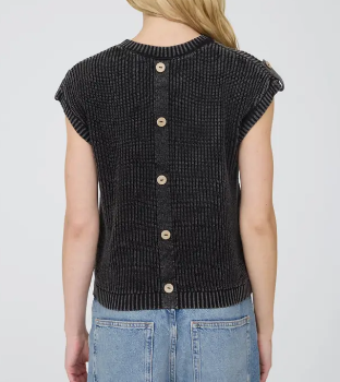 Acid Wash Tab Sleeve Knit Top