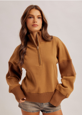 The Aspen Half-Zip terry sweater in camel
