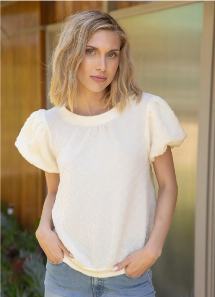 Soft Textured Puff Sleeve Top – Cream