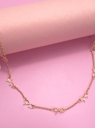 gold plated cutout bow necklace 