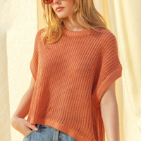 Dolman Coral colored sleeve knitted top. 