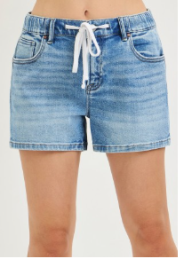 Risen Drawstring Denim Shorts