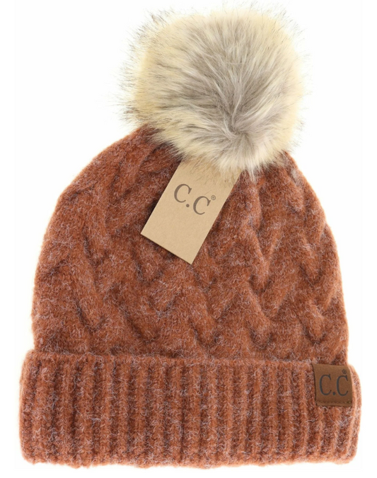 Ginger colored Chunky Pom C.C. Beanie