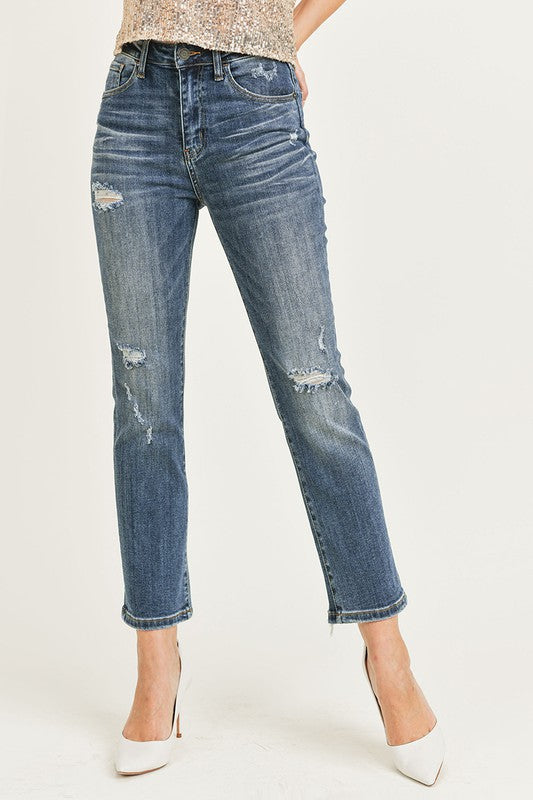 Risen Vintage Washed Straight Leg Jeans
