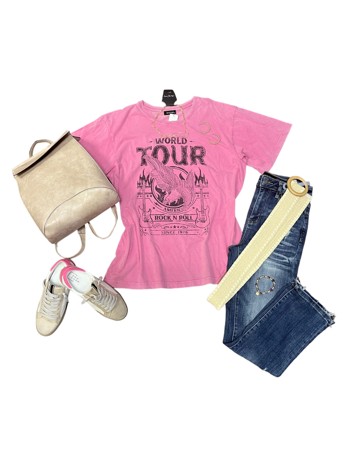 World Tour Rock N Roll Pink Graphic Tee