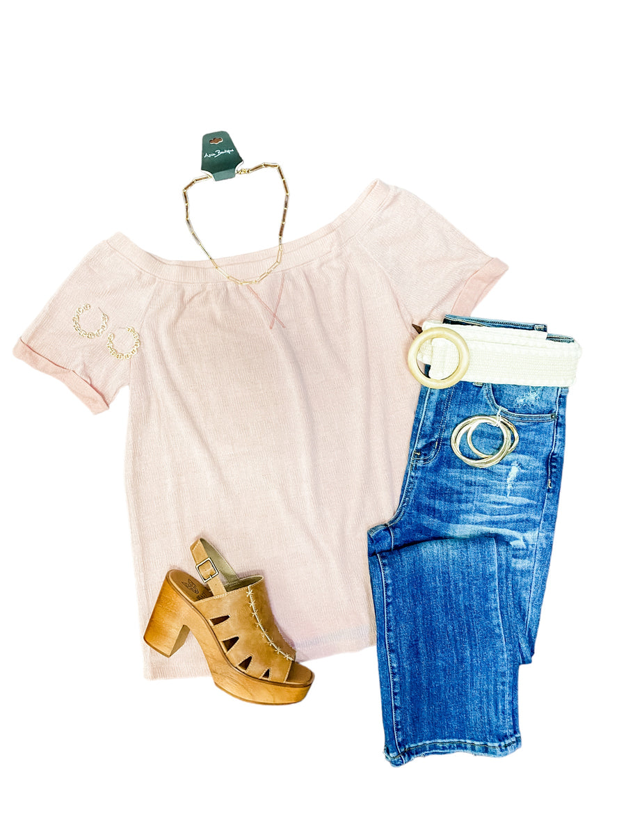 The Olivia Blush Off The Shoulder top
