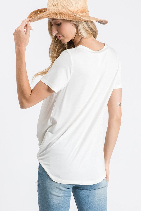 The Jyll Ivory V Neck Knotted Top