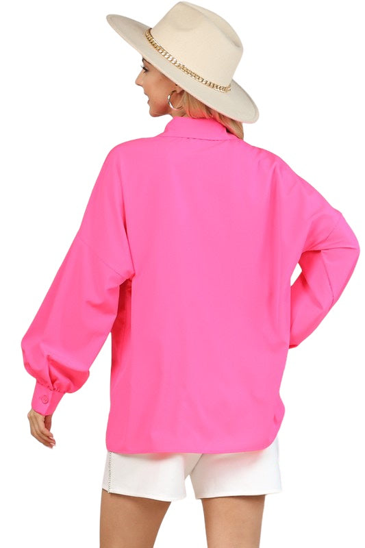 Neon Pink Long Sleeve Button Down