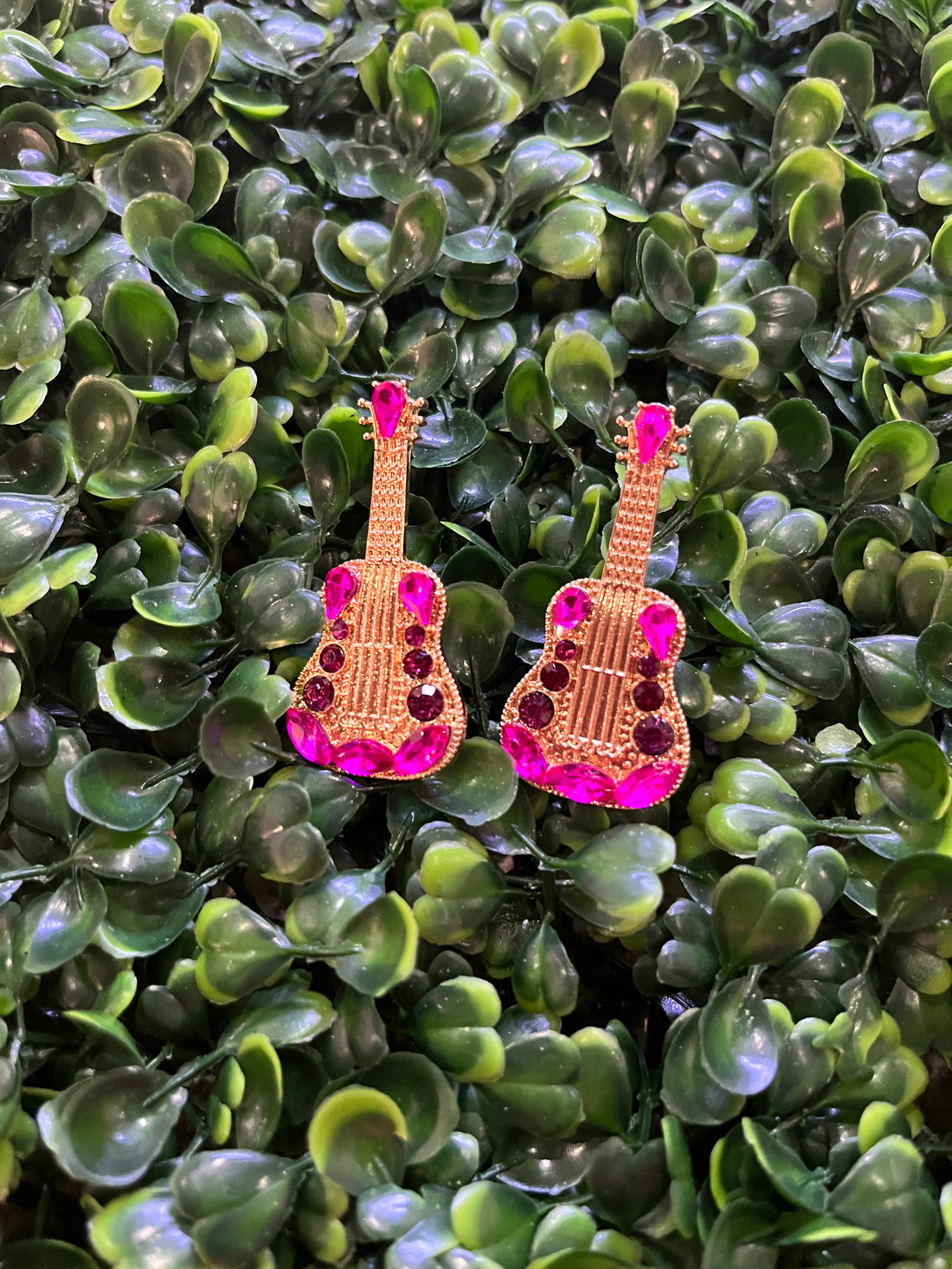 Pink Gem Guitar Earrings
