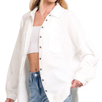White Double Gauze Oversized Raw Edge Shirt
