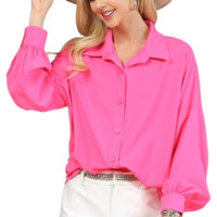 Neon Pink Long Sleeve Button Down