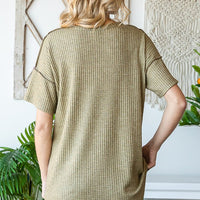 The Sam Olive Leopard Color Block Waffle Knit Top
