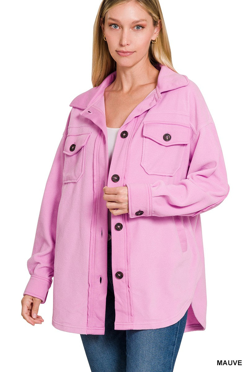 Mauve Basic Oversized Fleece Shacket