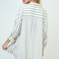 The Megan Oversized Grey and White Striped Woven Top
