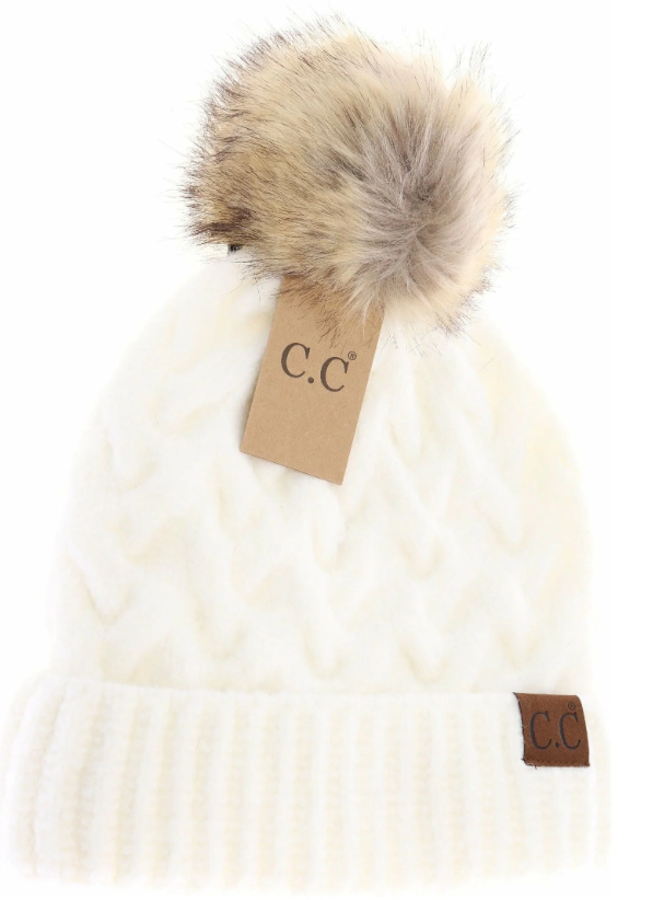 Ivory Chunky Pom C.C. Beanie