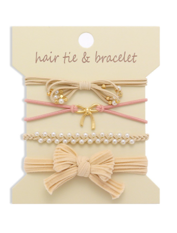 Ivory and pink boho bracelet hair tie 