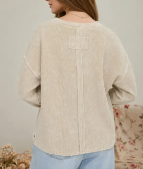 Khaki Washed Rib Knit Top