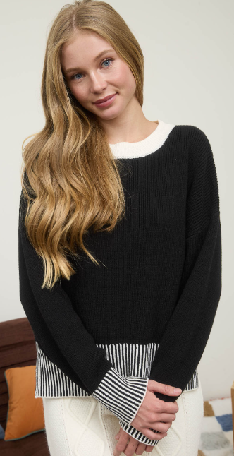Detailed Hem Sweater with Detailed buttons on back. Blu Pepper Brand