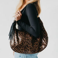 women's leopard tassel hobo shoulder bag