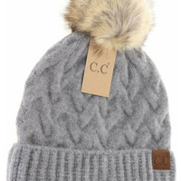 Grey Chunky Pom C.C. Beanie