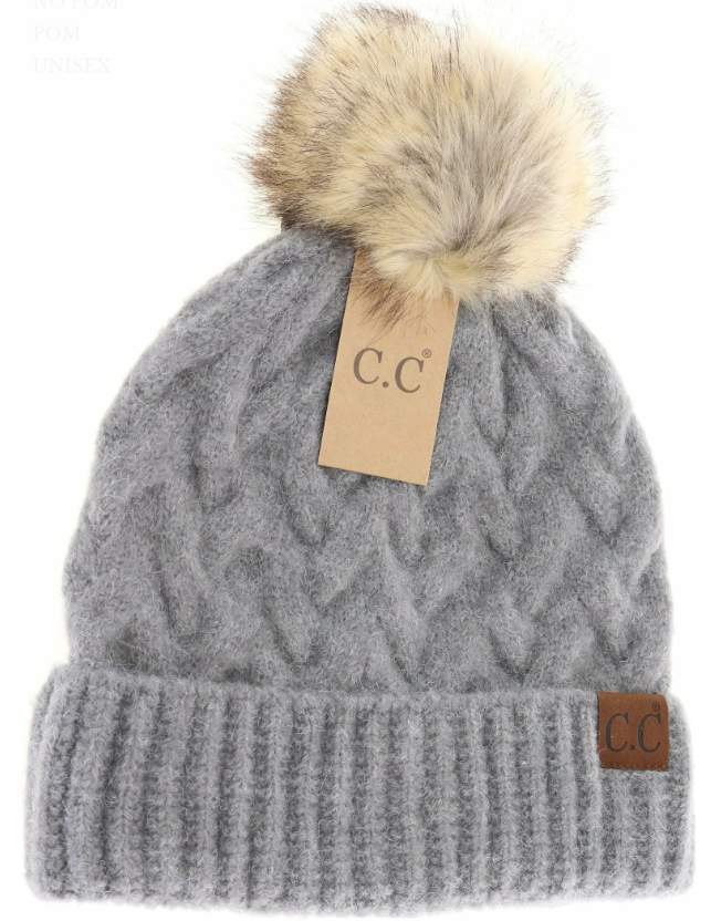 Grey Chunky Pom C.C. Beanie