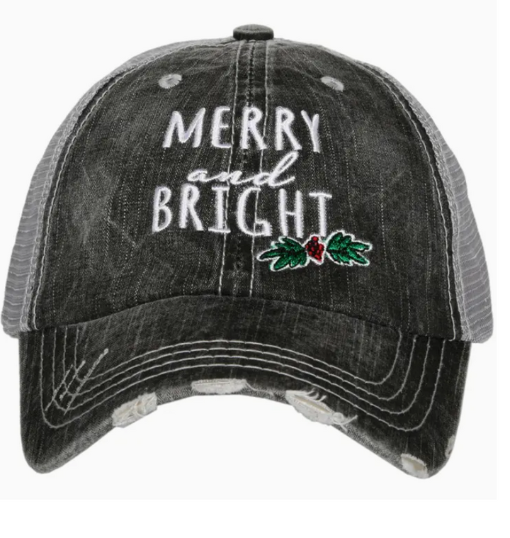 merry and bright trucker hat embroidered