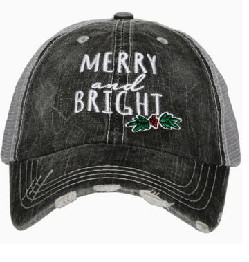 merry and bright trucker hat embroidered