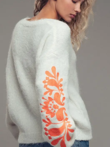 Orange Floral sweater soft, cozy